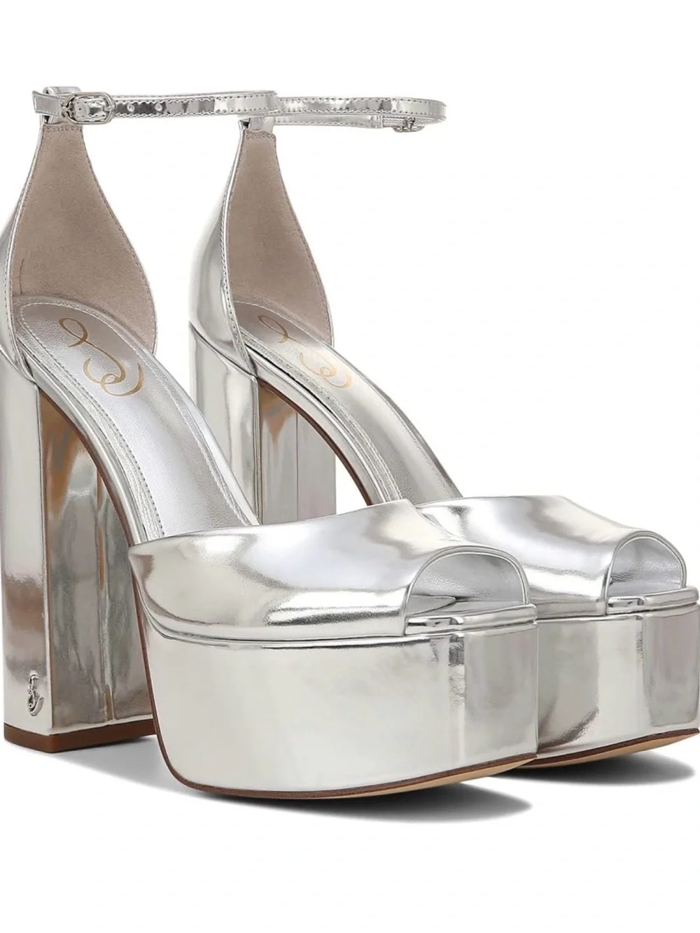 Sam Edelman Metallic Silver Platform Ankle-Strap Sandals